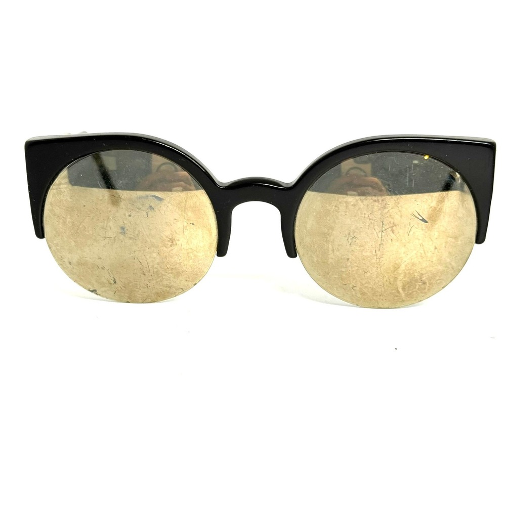RetroSuperFuture‎ Black Cat Eye Sunglasses Gold Mirror Round Lens Italy 23623